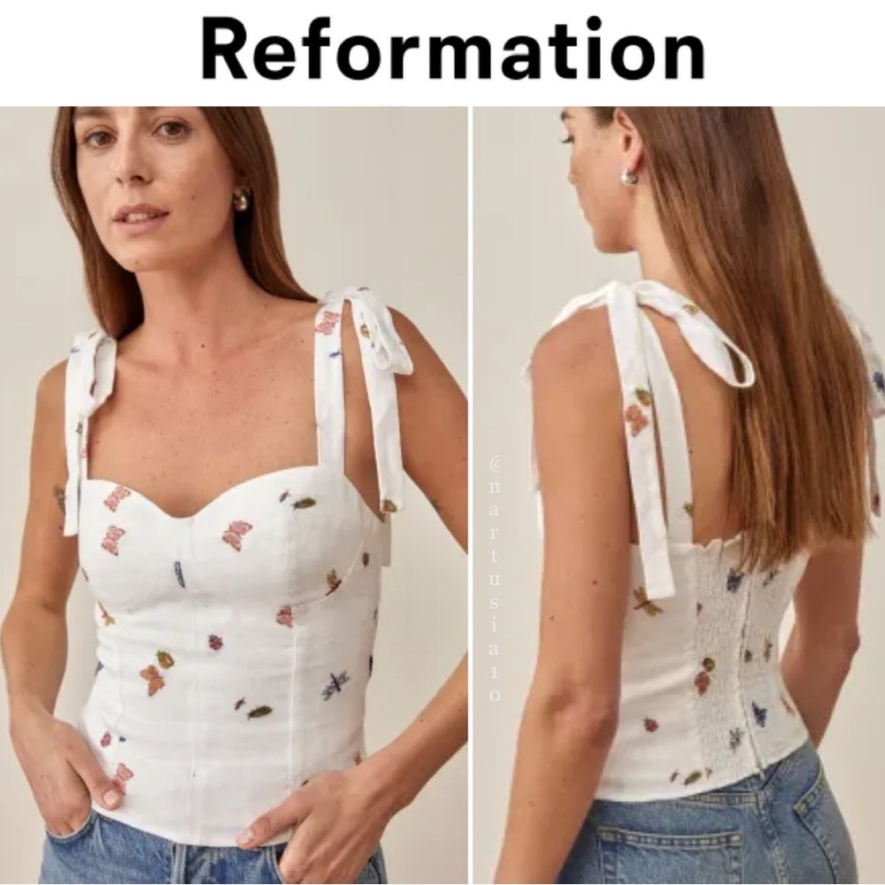 Reformation 100% Linen Jaxon Top Ladybugs NWT 148$ - Picture 1 of 6